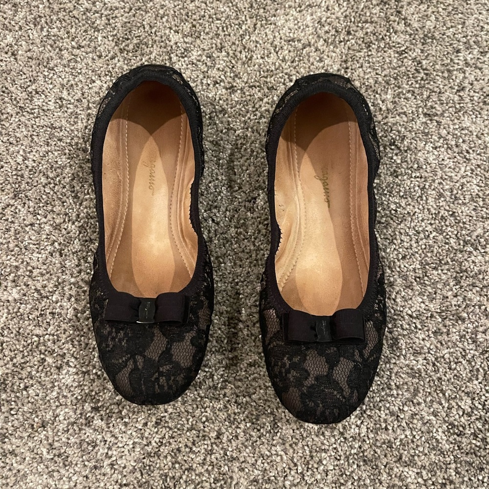 Salvatore Ferragamo Black Lace Flats